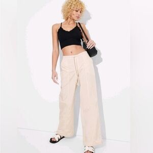 NWT Wild Fable Parachute Pants Drawstring Waist Mid Rise Cream / Ivory Size S